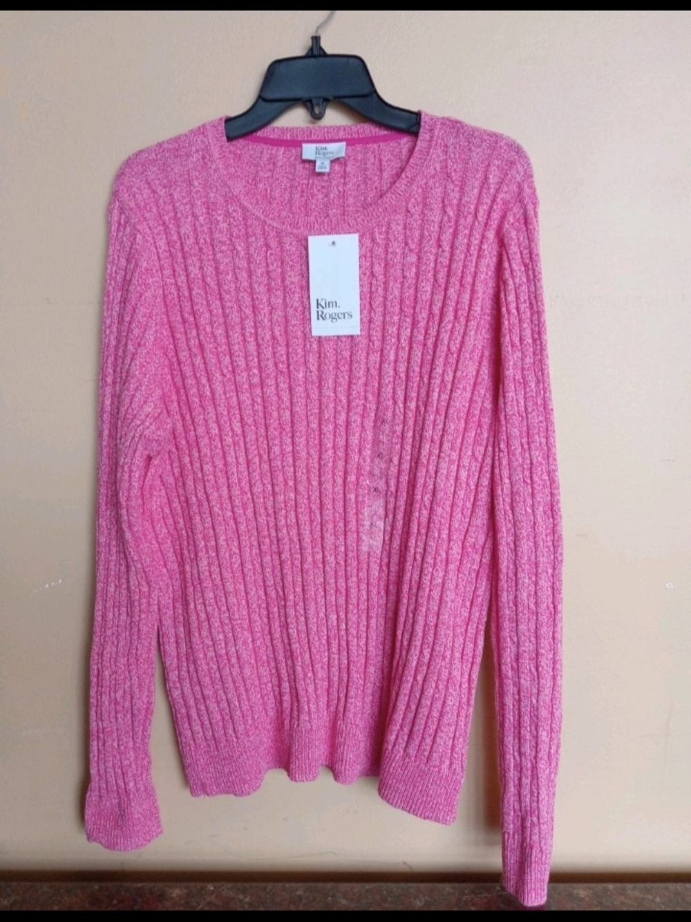 Kim Rogers Bubblegum Pink Ribbed Crewneck Sweater